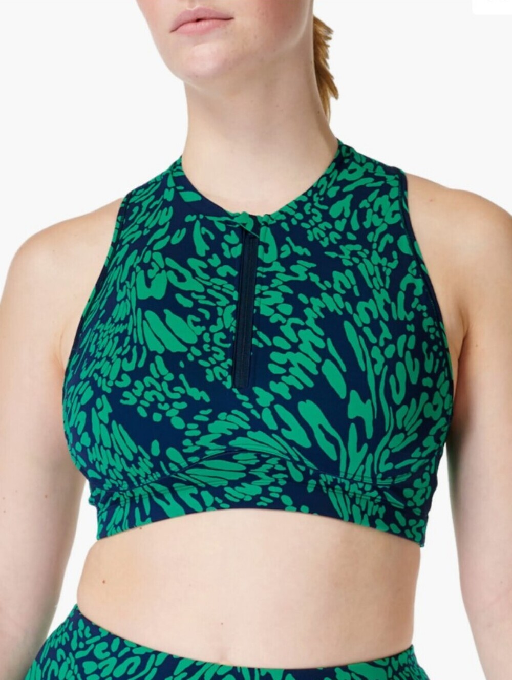 Sweaty Betty Power Contour Zip-Front Sports Bra in Green Butterfly Print Size L
